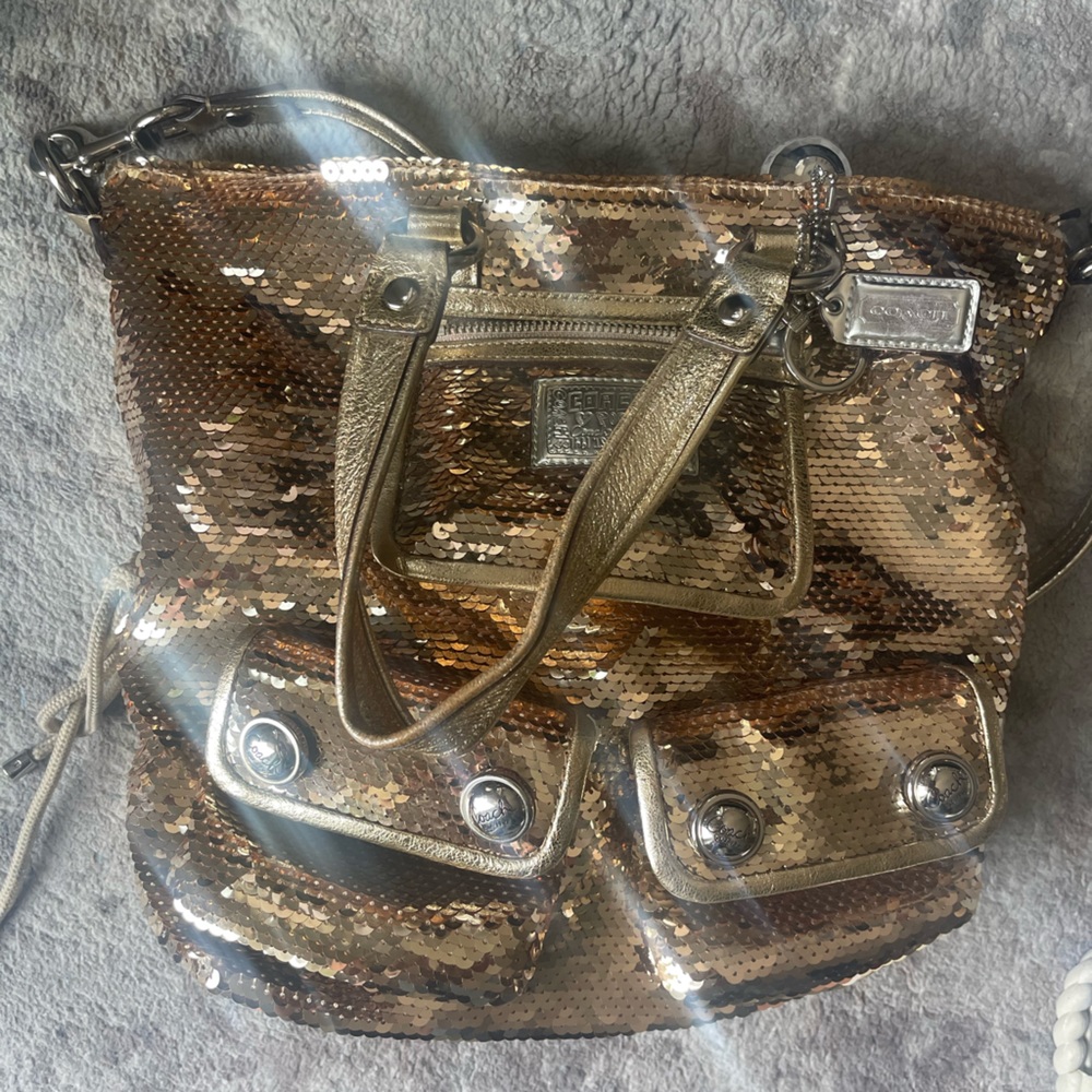 coach poppy gold sequien 2000's purse